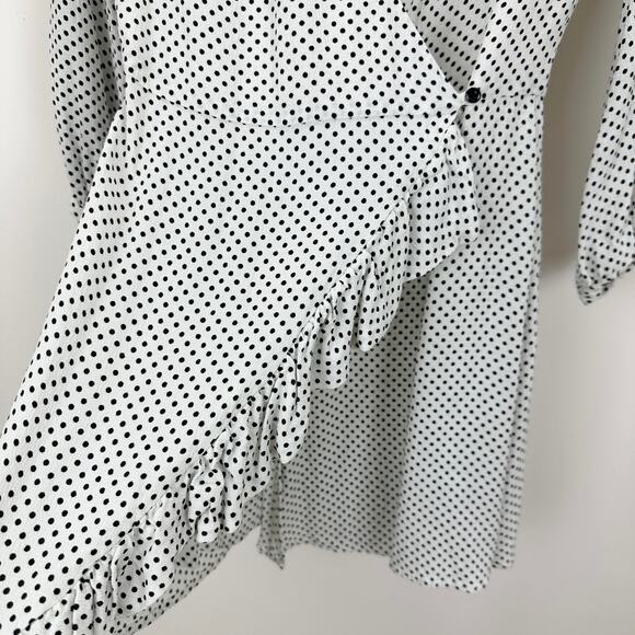 Zara Polka Dot Mini Wrap Romper White Black Ruffle Viscose Long Sleeve XS - Picture 11 of 12